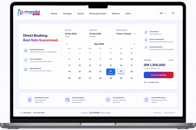 Interface Moobi Booking Engine di desktop
