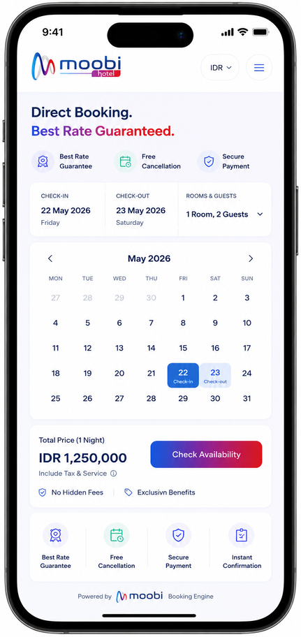 Tampilan mobile Moobi Booking Engine